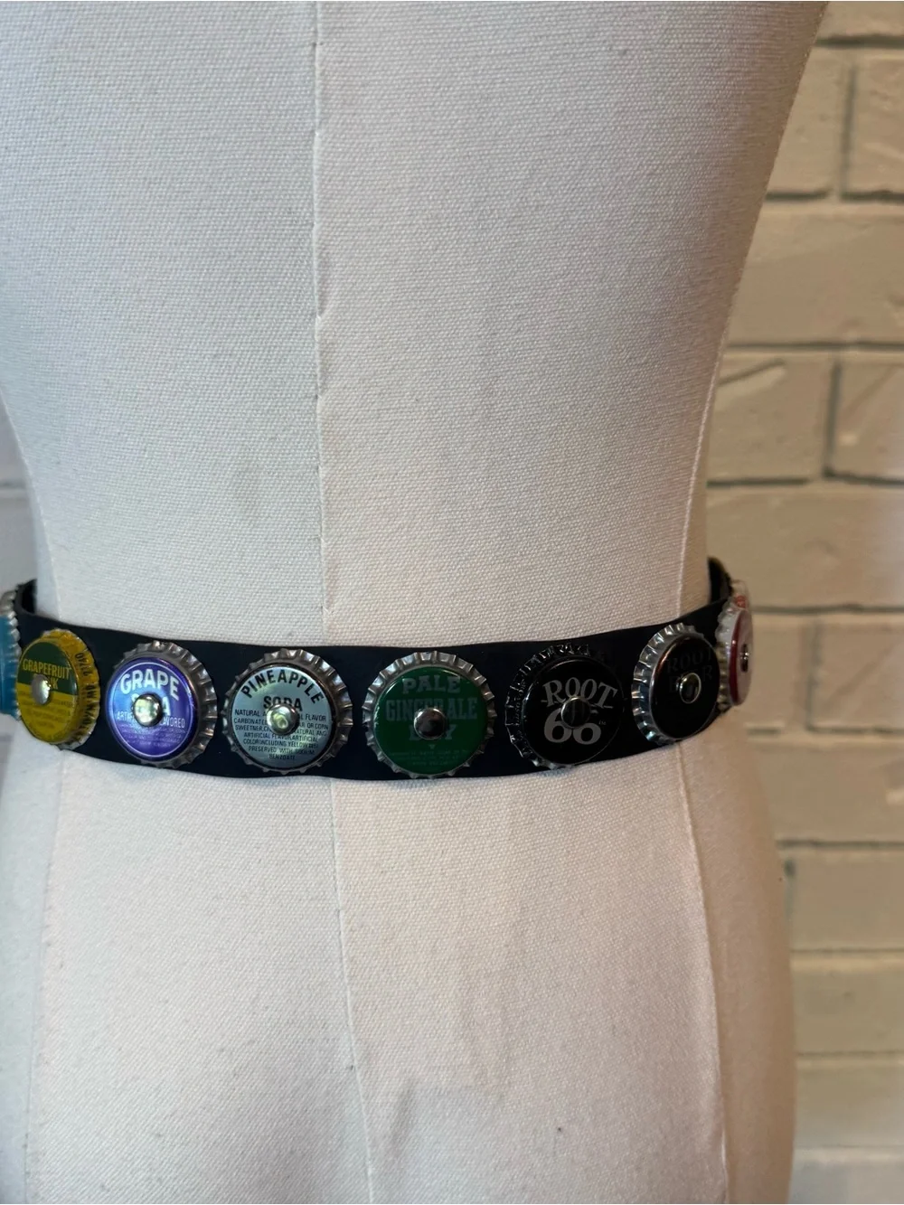 Vintage Y2K LittlEarth Black Seatbelt Belt with Soda Pop Caps Womens 28” S